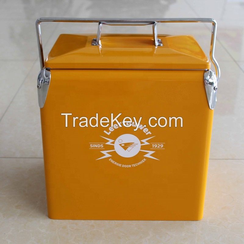 Small Portable Ice Mini Retro Picnic Beer Metal Cooler Box