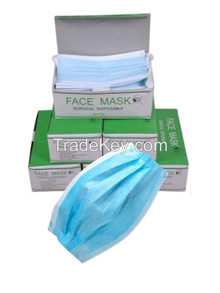 Disposable 3-ply Face Mask with Ear Loop, blue, Box of 50