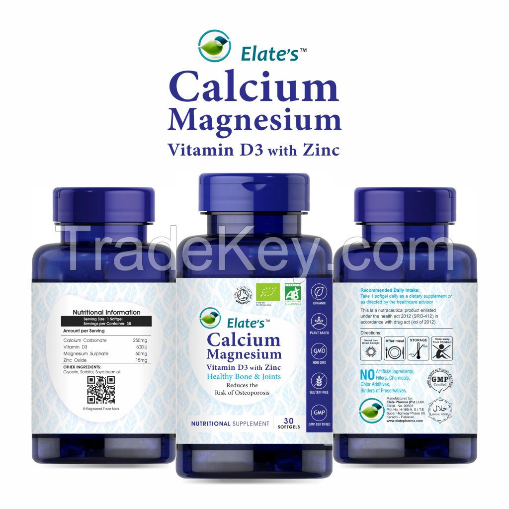 Elate&#039;s Calcium Magnesium Vitamin D3 with Zinc Healthy Bones &amp; Joints