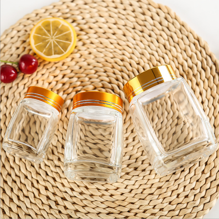 100ml 180ml 280ml Square Glass Honey Jar with Lid