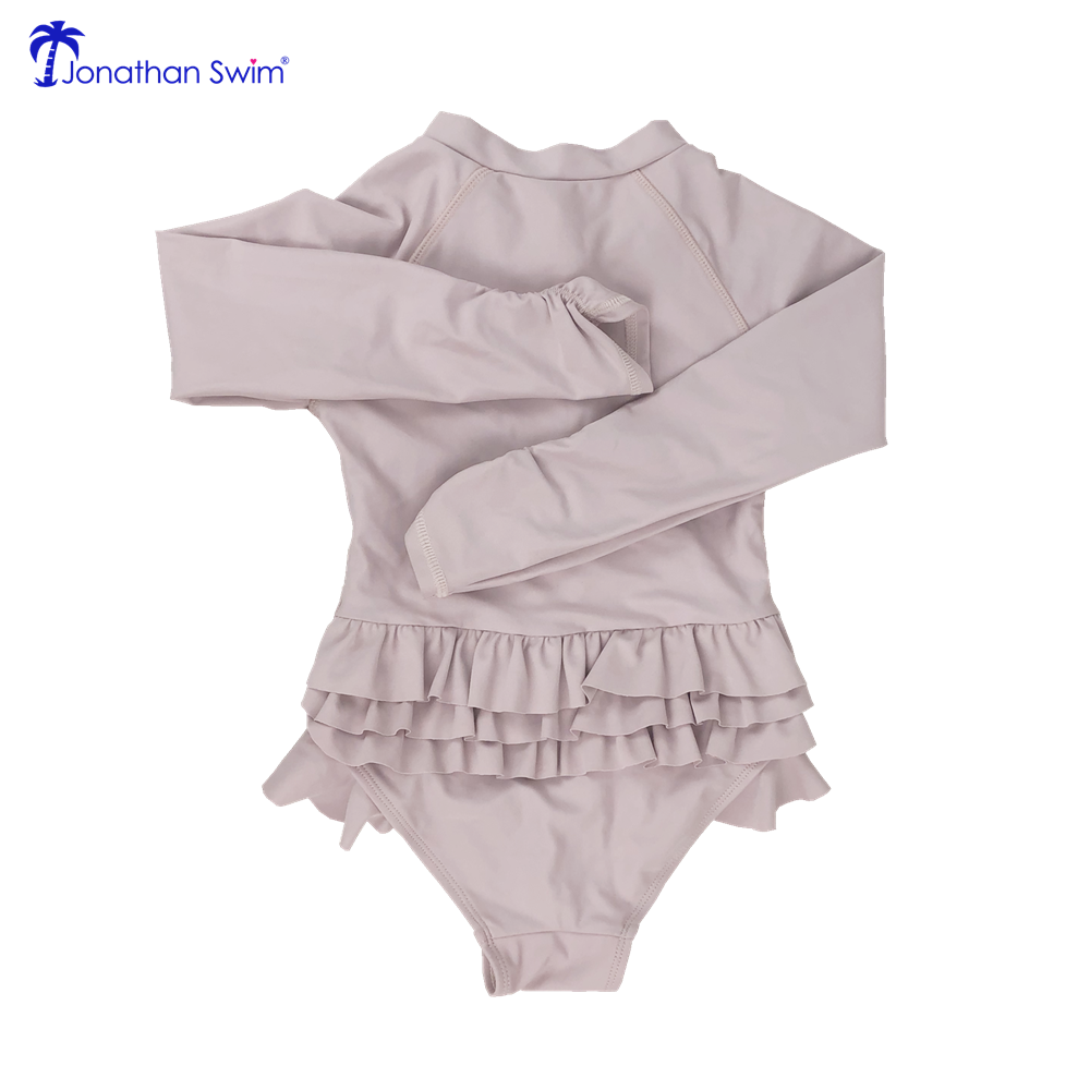 2020 long sleeves ruffle zipper custom kids swimwear UPF50+ child infa