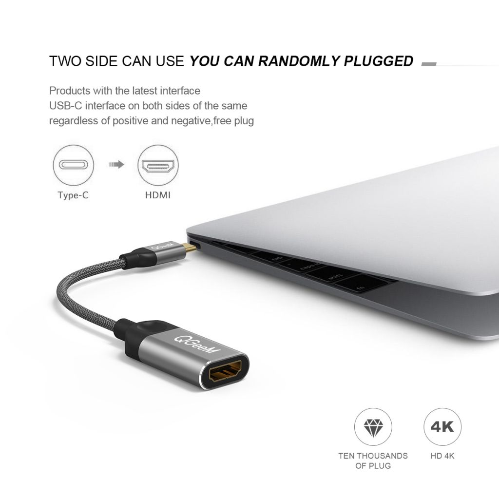 QGeeM USB C to HDMI Adapter 4K Cable, USB Type-C to HDMI Adapter [Thunderbolt 3 Compatible] MacBook Pro 2018/2017, Samsung Galaxy S9/S8, Surface Book 2, Dell XPS 13/15, Pixelbook More