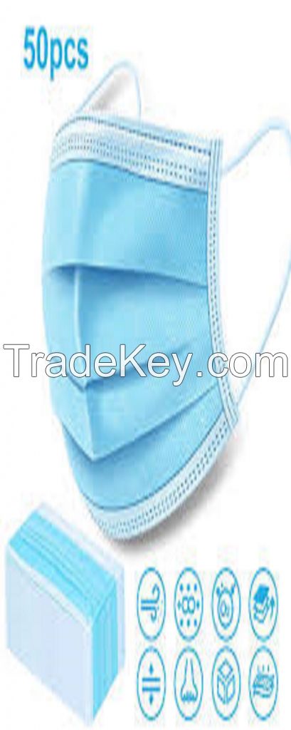 3 Ply Non Woven Protective Dust Face Mask Earloop Disposable Face Mask 