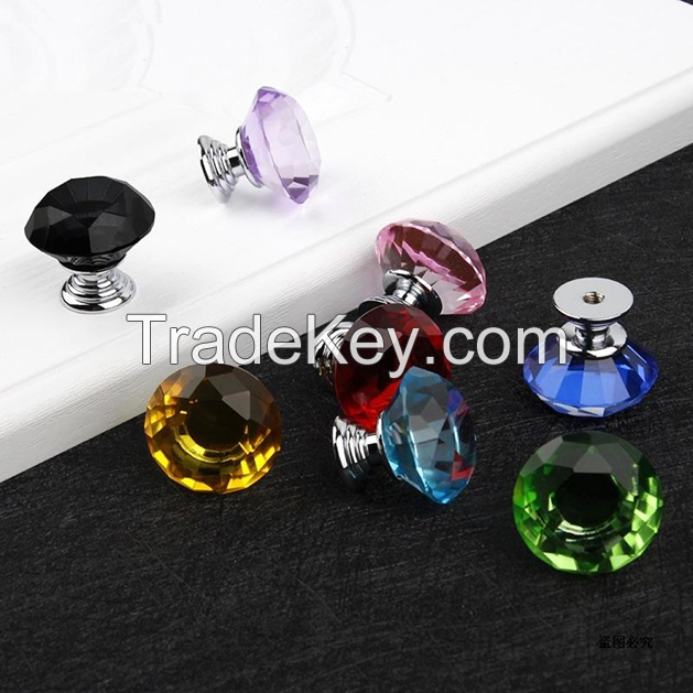 Crystal Glass Knobs Cupboard Pulls Europe Style Diamond Shape Design Door Drawer Cabinet Handles 