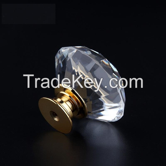 Crystal Glass Knobs Cupboard Pulls Europe Style Diamond Shape Design Door Drawer Cabinet Handles 