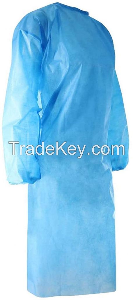 Disposable Protective Isolation Gown with Elastic Cuff,Latex Free,Non-Woven, Fluid Resistant