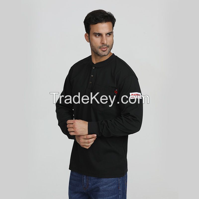 Men's black ESD flame retardant long sleeve safety T shirt