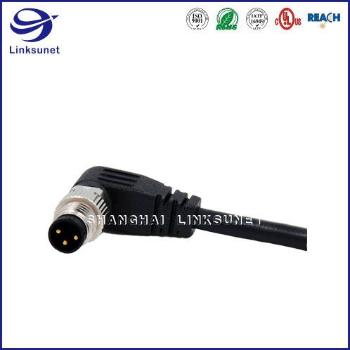 M8 90Â° Screw Type Unshielded 4 Pin Waterproof connector and Wire for automotive wire harness