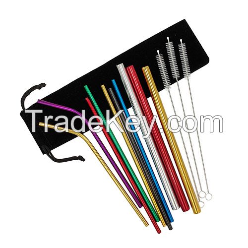 Stainless Steel StrawsÂ with Velvet Bag