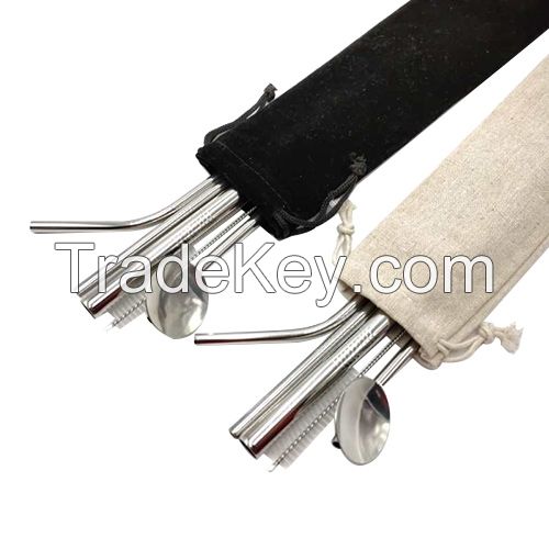 Stainless Steel StrawsÂ with Velvet Bag