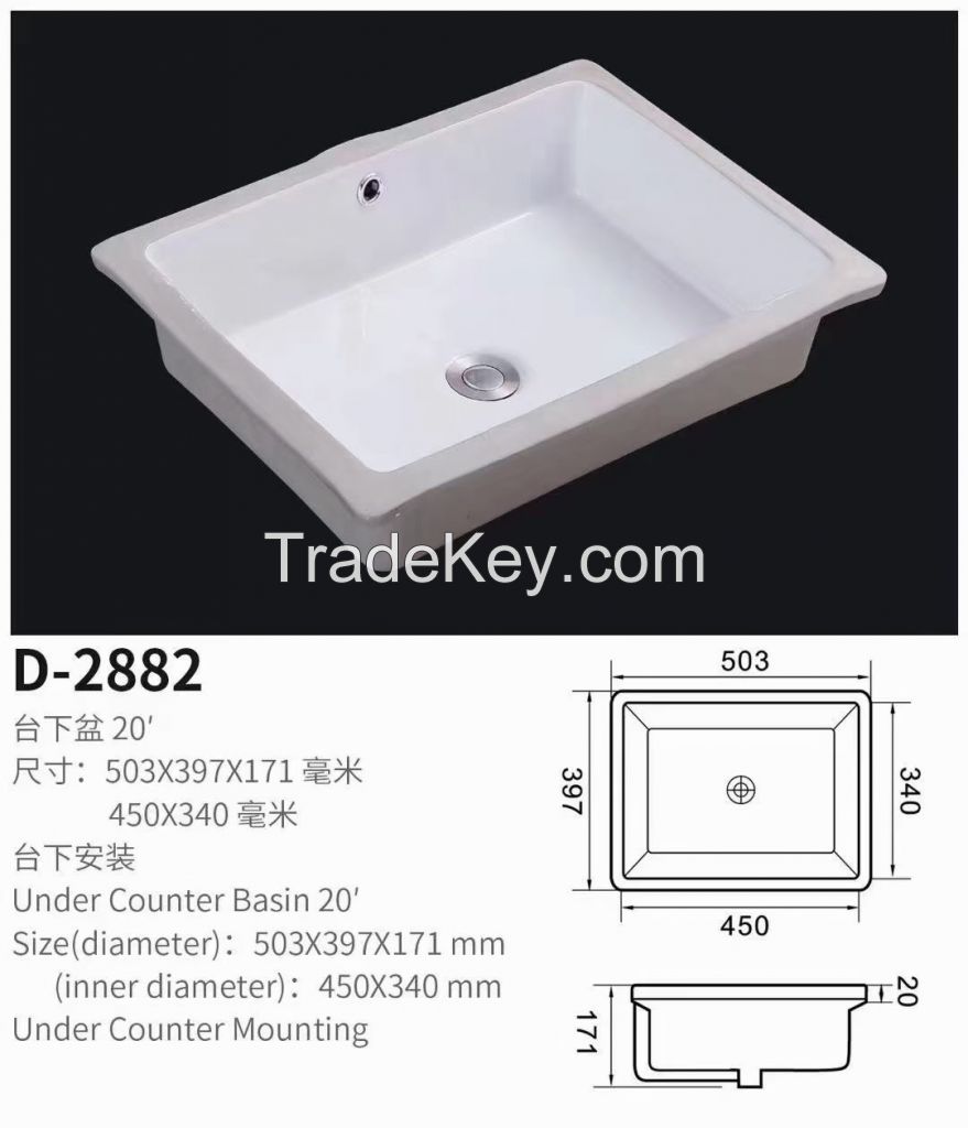 Bathroom Sanitary Ware Cabinet Ceramic Vanity Glazed White Lavatory Porcelain Kitchen Under-Counter  Hand Wash Basin