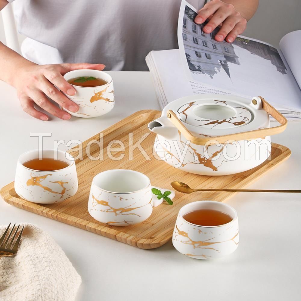 Ceramic Coffee Tea Set For Afternoon Tea Time White / Black Marble Color Luxury Tea Cup Teapot set in gitfbox