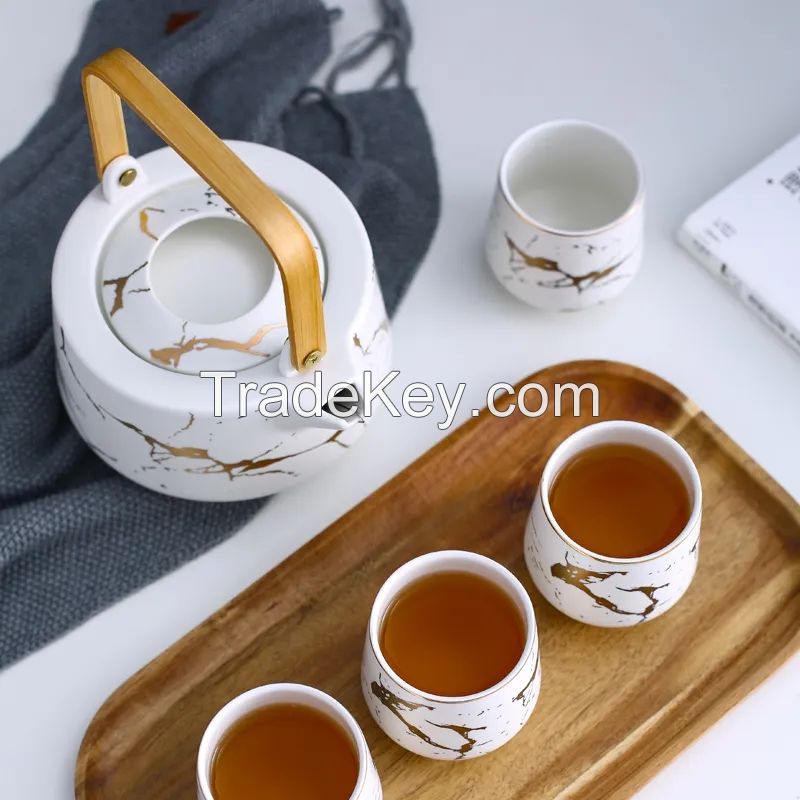 Ceramic Coffee Tea Set For Afternoon Tea Time White / Black Marble Color Luxury Tea Cup Teapot set in gitfbox