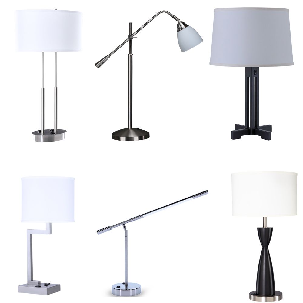 Hotel Guset room USB Brushed nickel table lamp with Linen lampshade