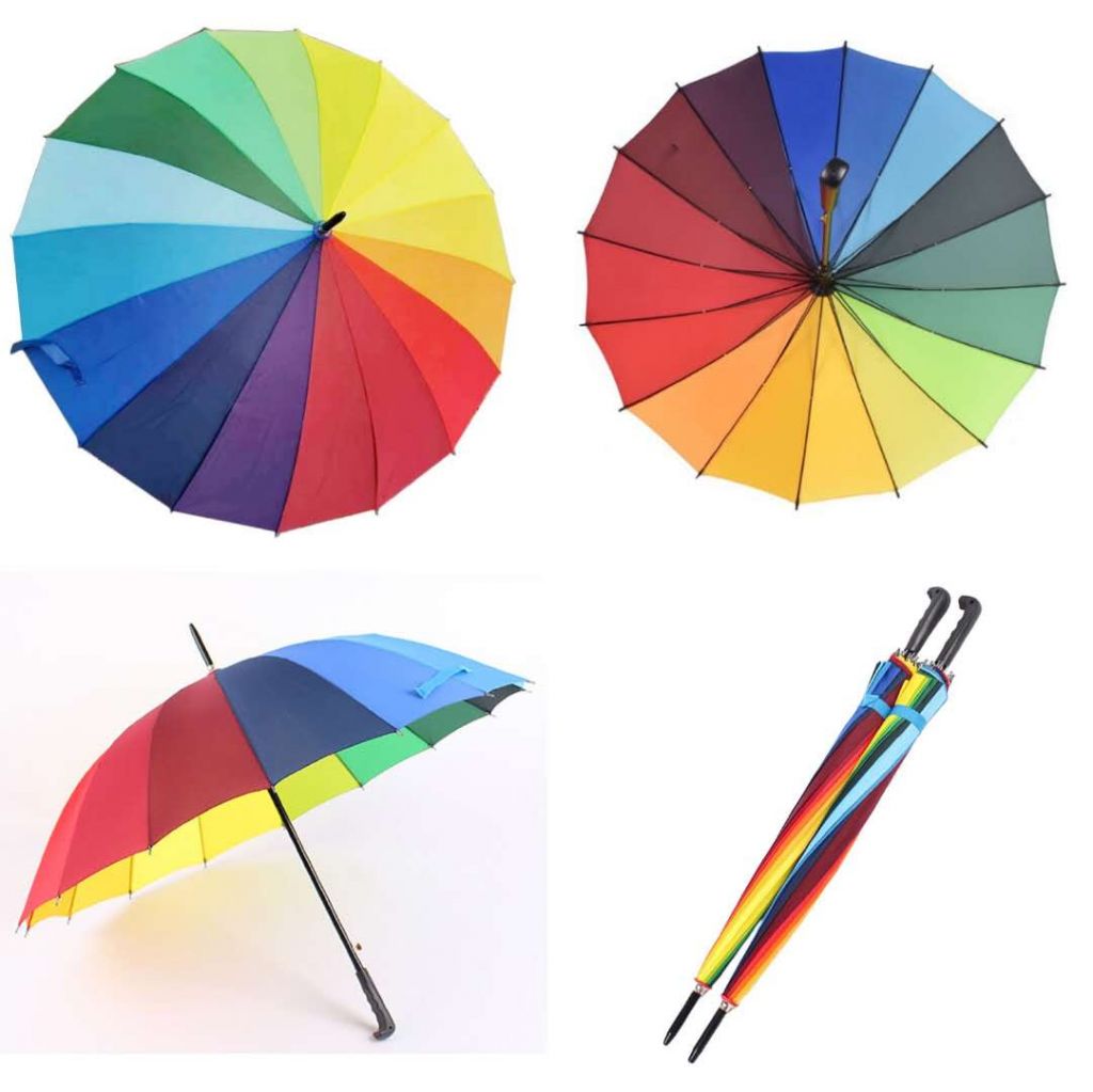 16K rainbow straight umbrella auto open Gradual Color customized Straight-pole promotional advertising with print logo in stock