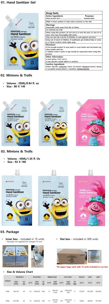 Minions Hand Sanitizer[FDA Registration Completed] (Made in Korea)