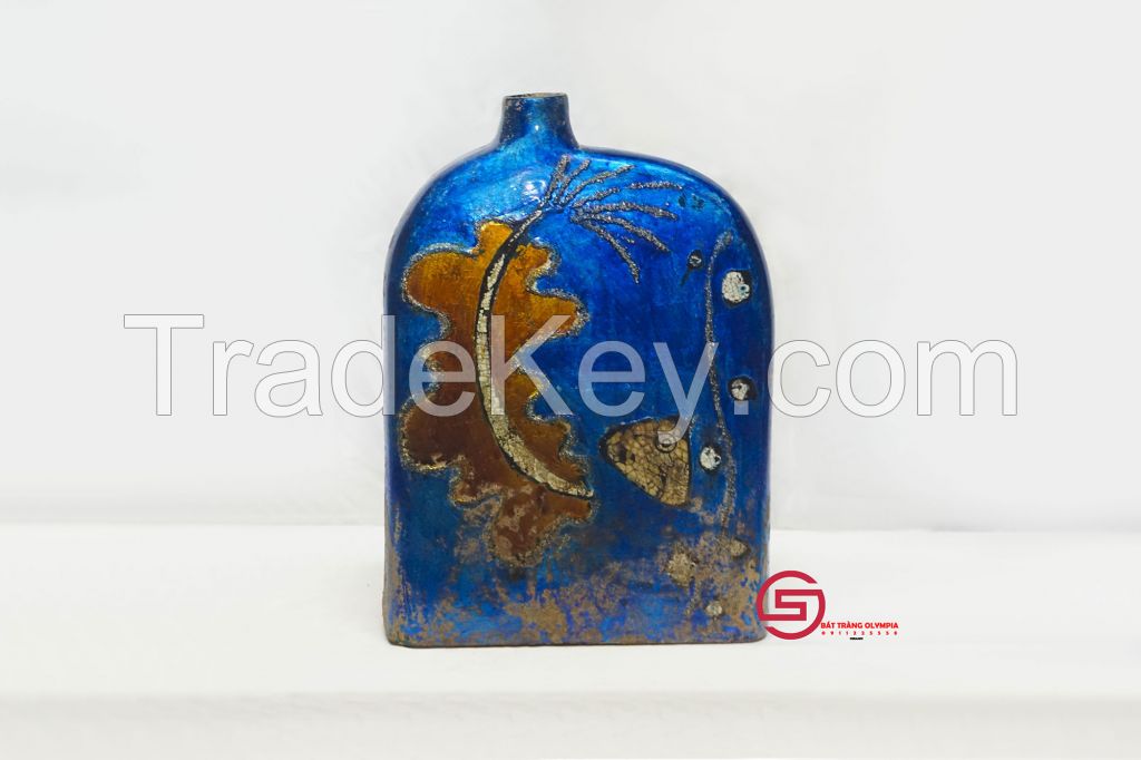 Lacquer ceramics vase, Golden mosaic and eggshell on lacquer background - Bat Trang Olympia