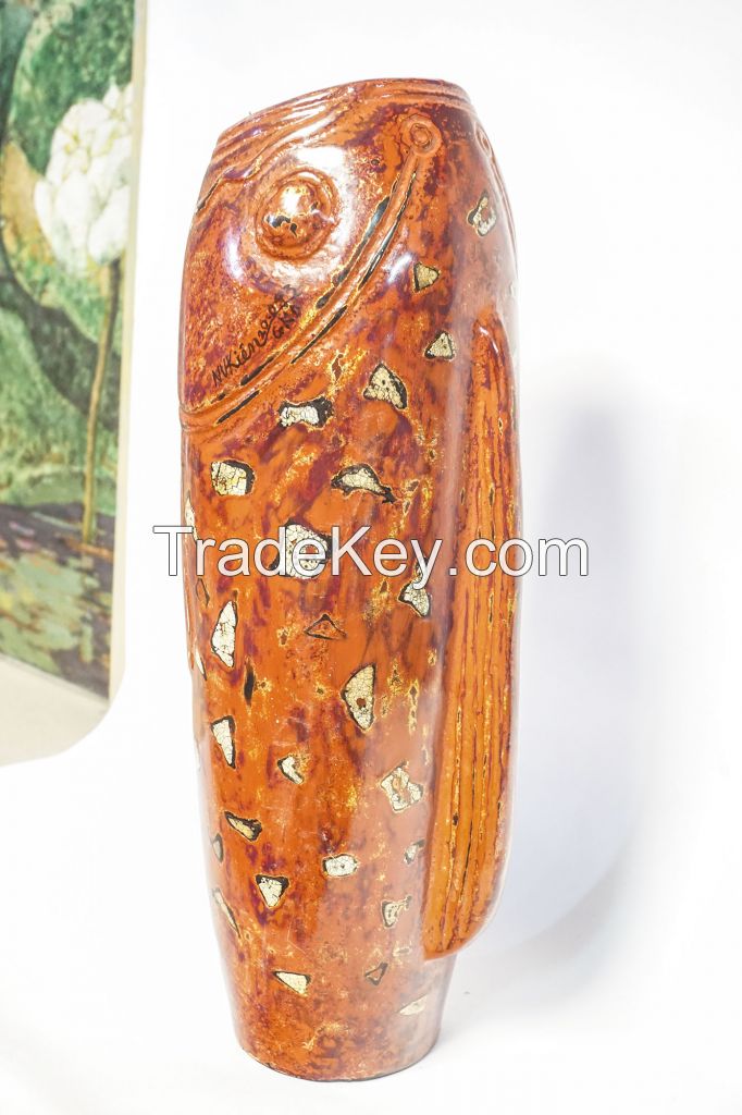 Lacquer flower vase, Big mouth fish shape - Bat Trang Olympia