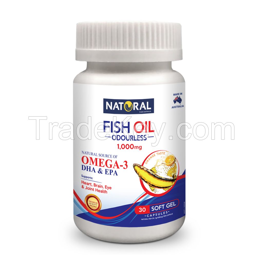 NATURAL Omega 3 Odourless Fish Oil 1000mg, Orange/Lemon flavour