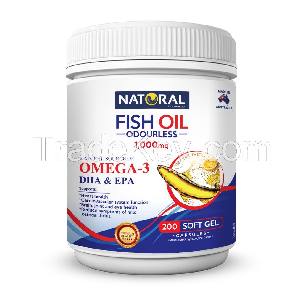 NATURAL Omega 3 Odourless Fish Oil 1000mg, Orange/Lemon flavour