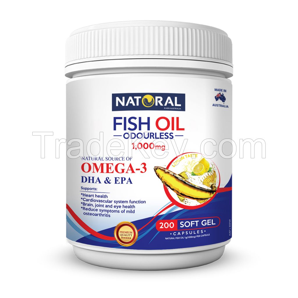 NATURAL Omega 3 Odourless Fish Oil 1000mg, Orange/Lemon flavour