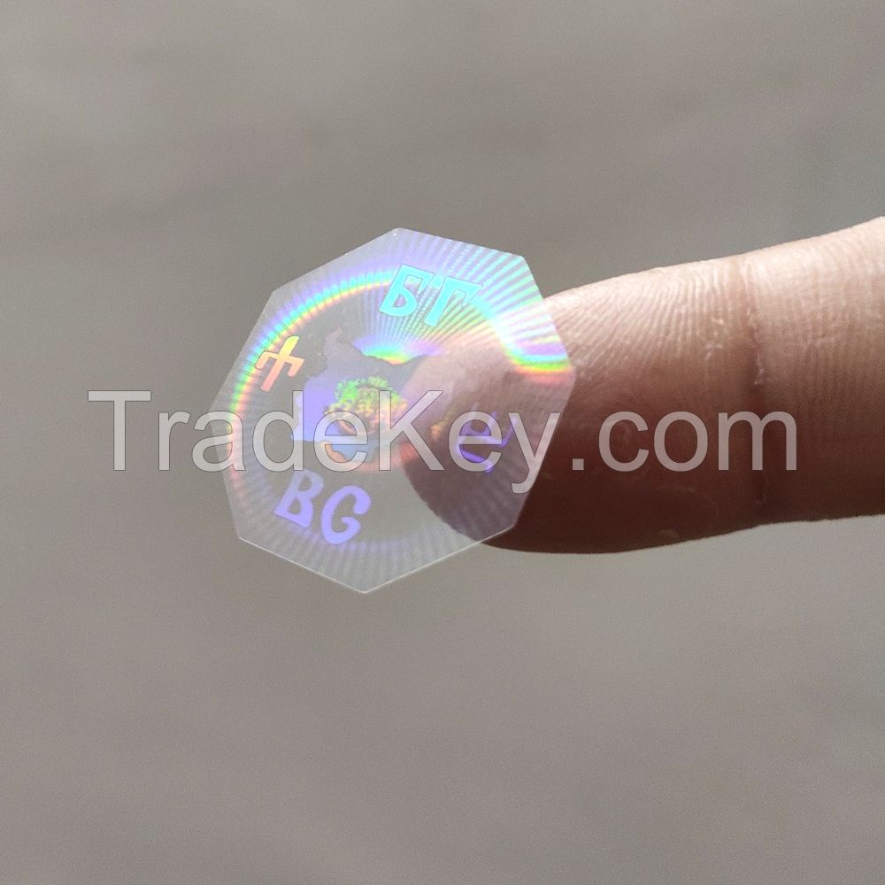 Logo Holographic Sticker Transparent Glossy Hologram Overlay Anti-Counterfeit Laser Security Label