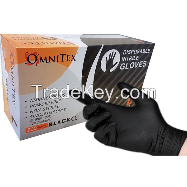 Omnitex Black Nitrile Gloves Powder Free. 200 gloves / box