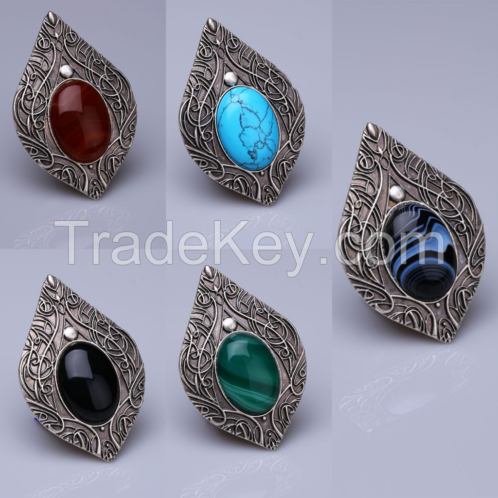 Agate Stone Silver Plated Magnet Brooches