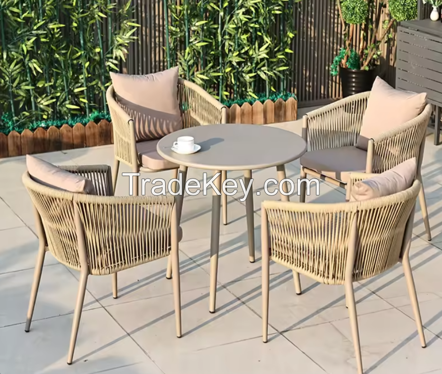 Factory direct sale outdoor garden furniture rope chairs patio balcony villa dining table and chair 8pcs