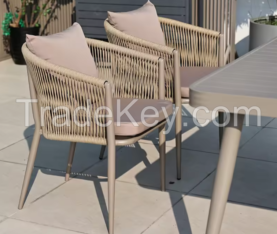 Factory direct sale outdoor garden furniture rope chairs patio balcony villa dining table and chair 8pcs