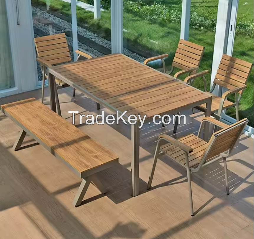 High Quality Outdoor Vineyard Patio Furniture Aluminum Dining Set with Table and Chair for Garden Brown