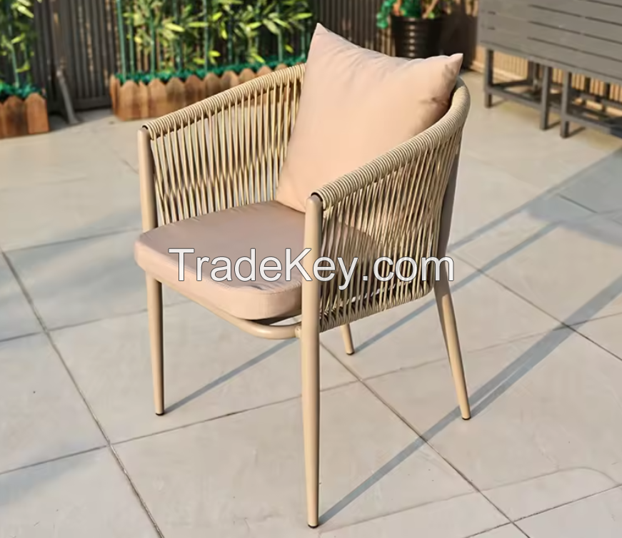 Factory direct sale outdoor garden furniture rope chairs patio balcony villa dining table and chair 8pcs