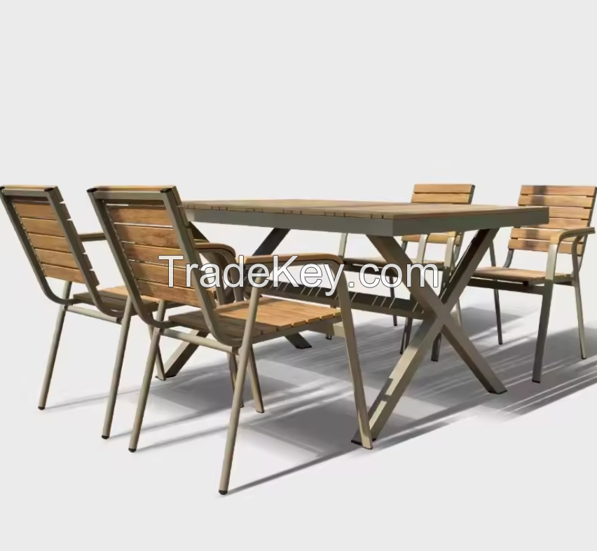 High Quality Outdoor Vineyard Patio Furniture Aluminum Dining Set with Table and Chair for Garden Brown