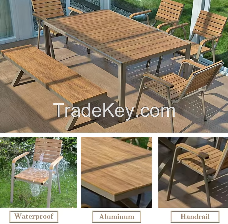 High Quality Outdoor Vineyard Patio Furniture Aluminum Dining Set with Table and Chair for Garden Brown