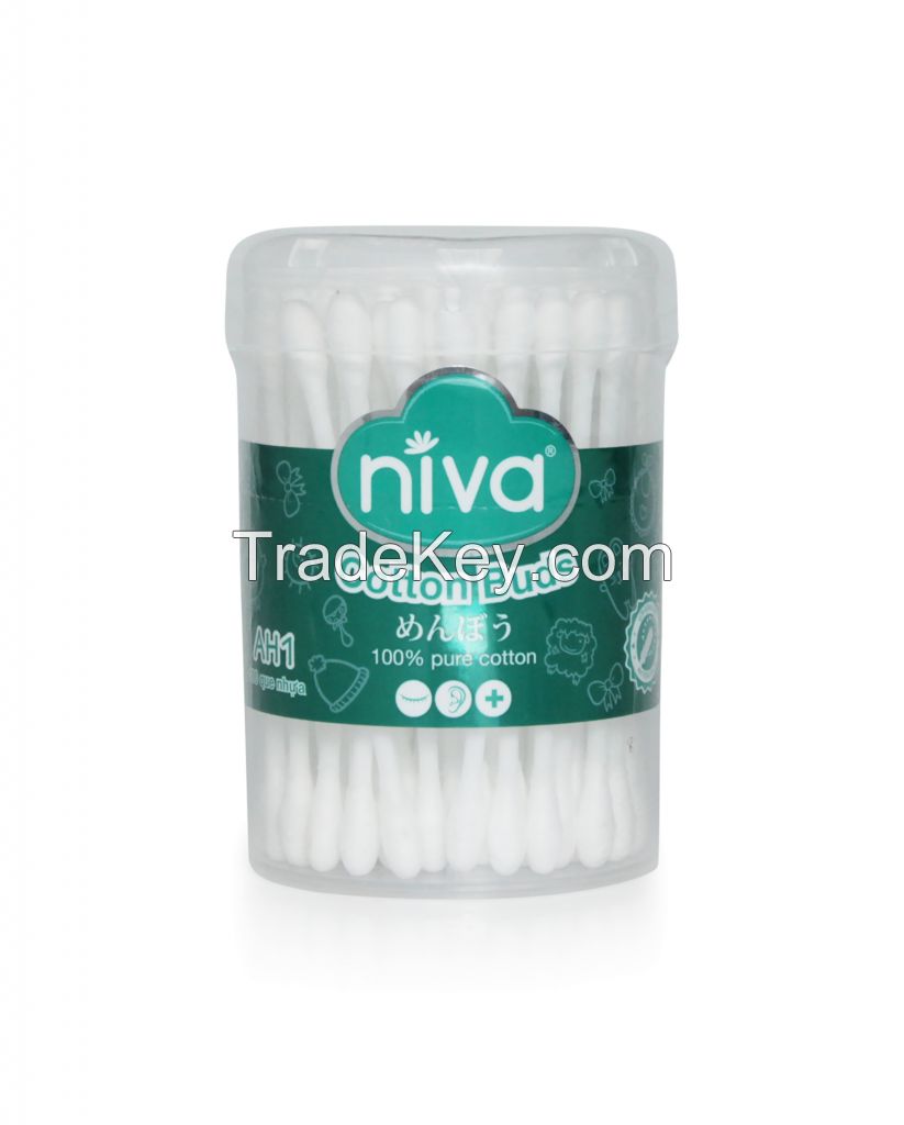 Niva Rotating Jars of 100 Cotton Buds Plastic Stick for Adult AH1