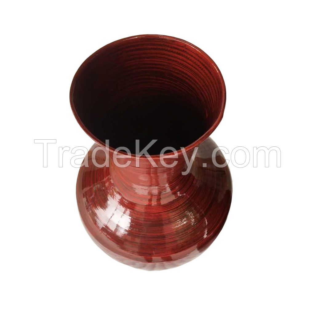 Red tall spun bamboo floor vase