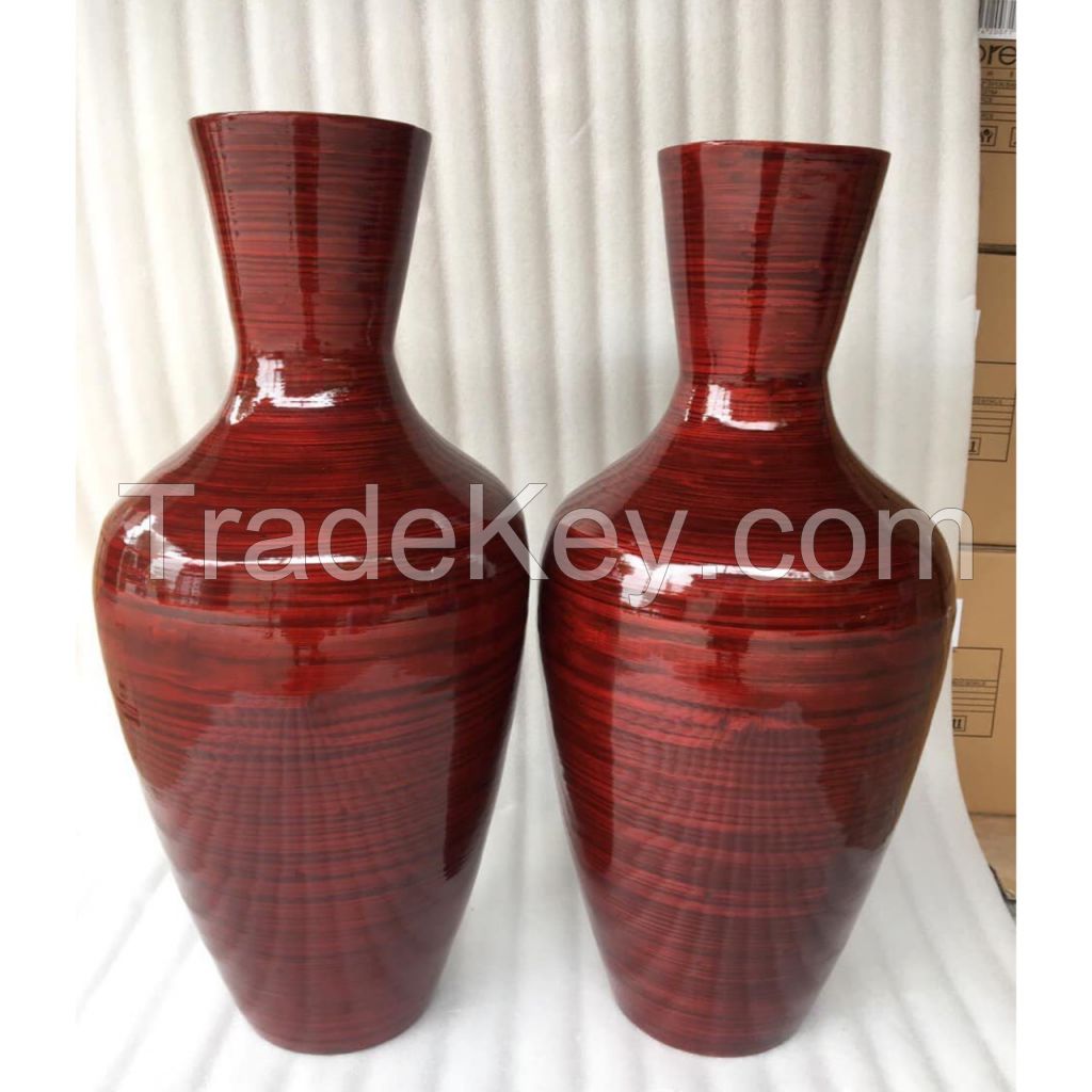 Red tall spun bamboo floor vase