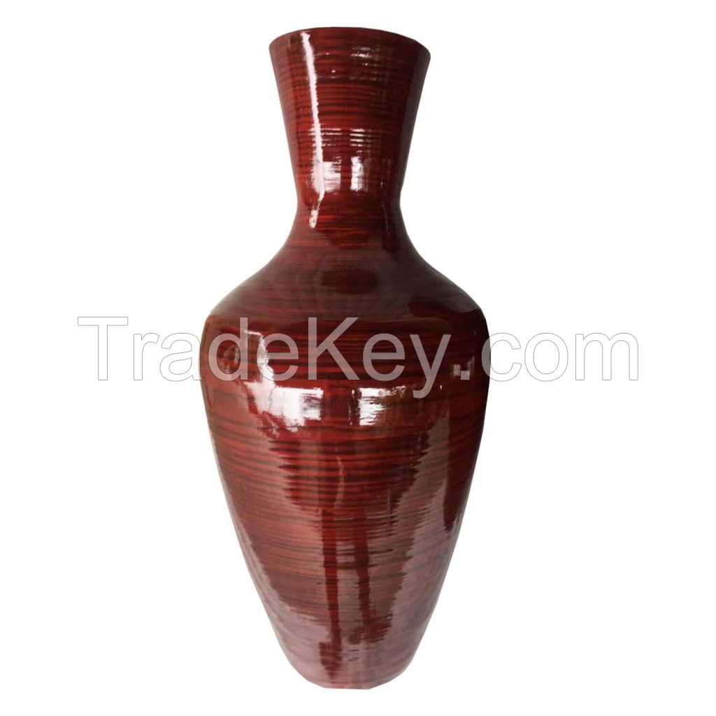 Red tall spun bamboo floor vase