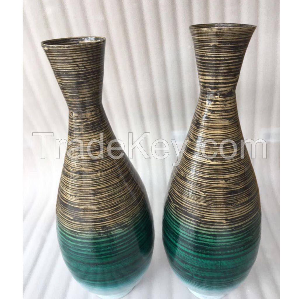 Eco-friendly Lacquer Spun Bamboo Vase Decorating Vase For Wholesale Made In Vietnam