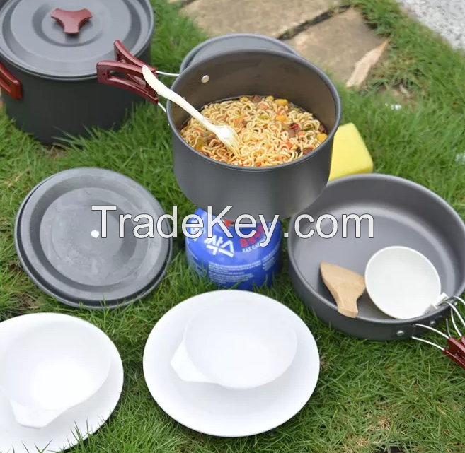 Hot sale cheap 4-6 person Portable Alloy Outdoor camping Cooking Set Cookware 