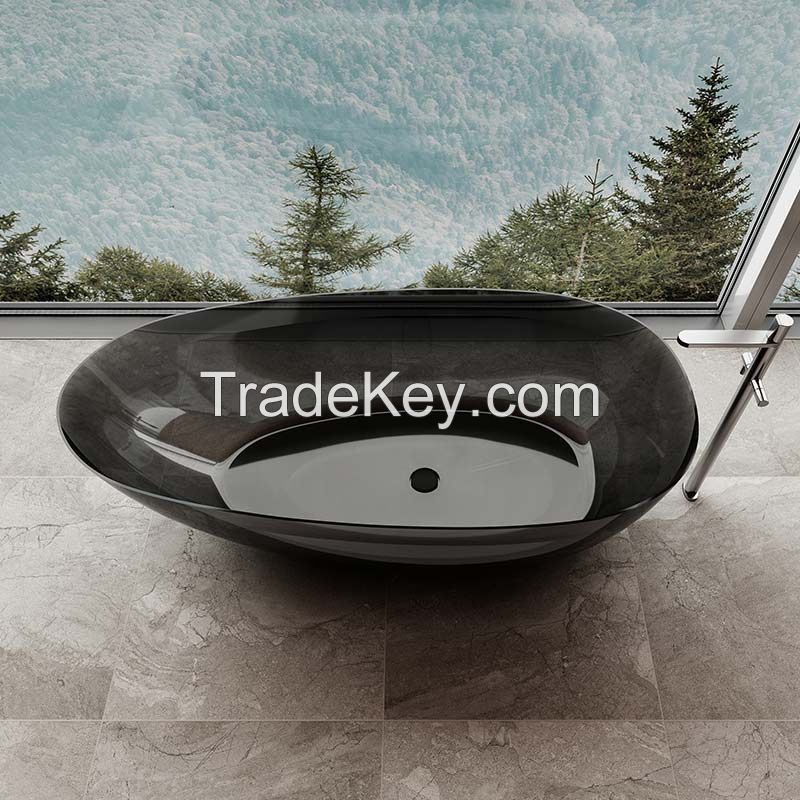 Promotional Specials Black Freestanding Solid Surface Clear Resin Transparent Bathtub XA-8866T