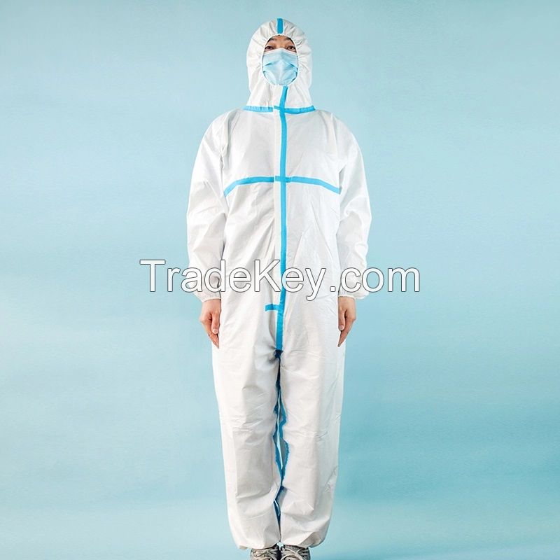 Wholesale Disposable Medical Protective Isolation Coverall  PP+PE Coverall With Tape