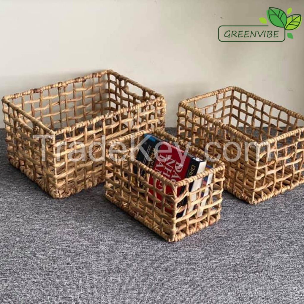 Square Drawer Water Hyacinth Basket, Eco friendly Cabinet Storage Baskets Natural Wicker Basket