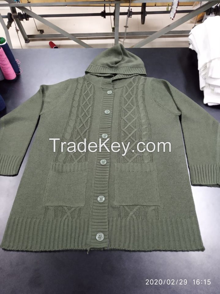 Ladies Hoody  Heavy Jacket  6 Buttons Cardigan in Sherpa Lining