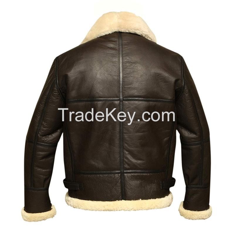 Leather fur aviator fashion jacket