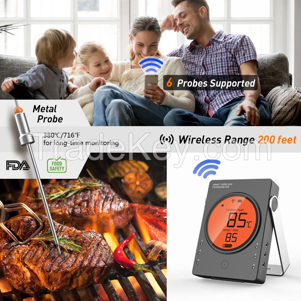 Professional Wireless Remote Cooking thermometer with Timer,Free APP control for Oven,Grill,Cooking,Candy,Kitchenï¼BBQï¼Kitchen,Smoker Support WiFi Digital Connectivity