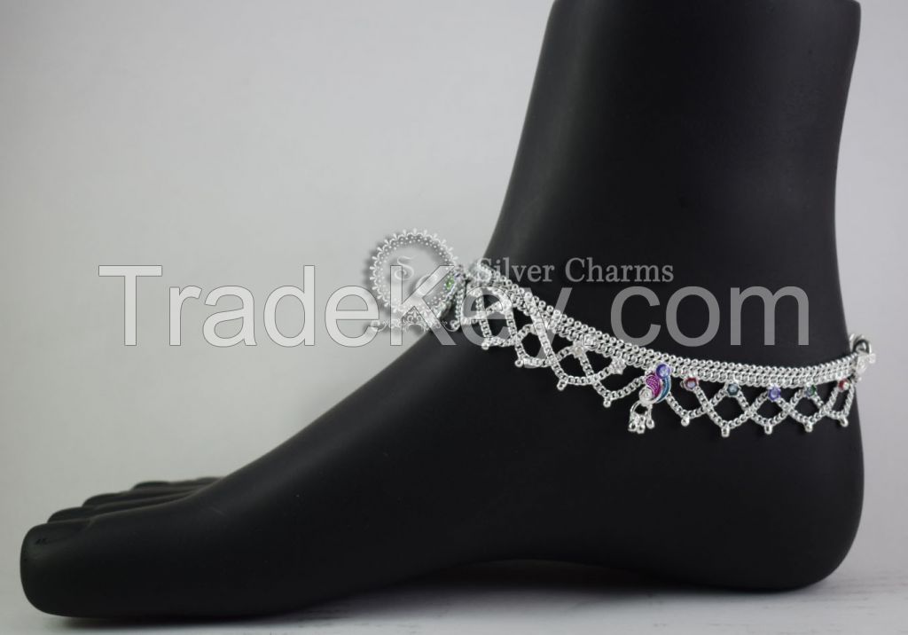 Traditional Frills Silver Anklets