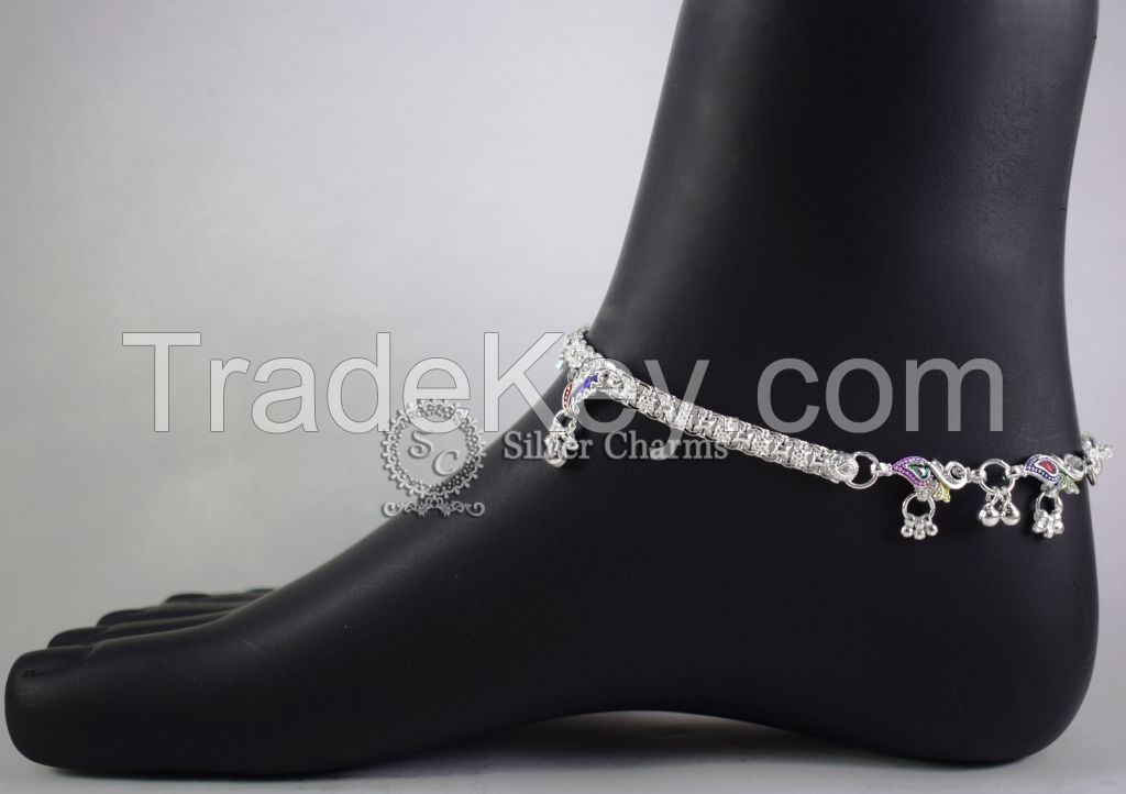 Khushboo Plain Silver Anklets