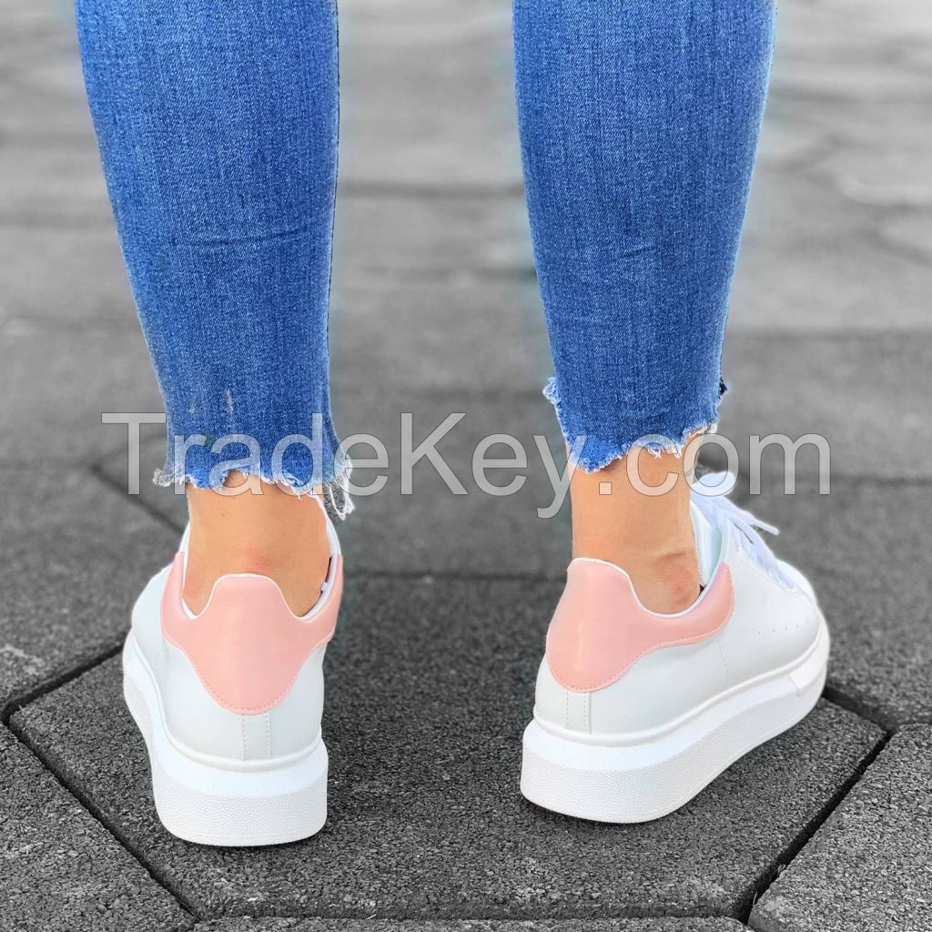 Women High Sole Sneakers White&amp;Pink