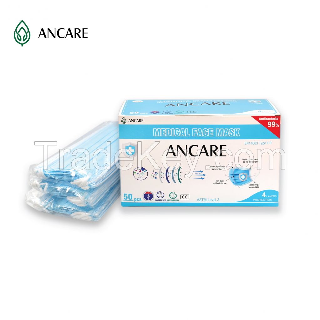 4 PLYS DISPOSABLE FACE MASK - STERILE - LEVEL 3 ASTM - TYPE IIR (EN 14683) - 99%